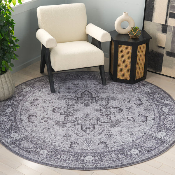 Safavieh Tucson Elegant Traditional Area Rug - Timeless Design, Durable Polyester, Washable & Slip-resistant Dark Grey ,Grey Polyester Pile Tsn113f-6