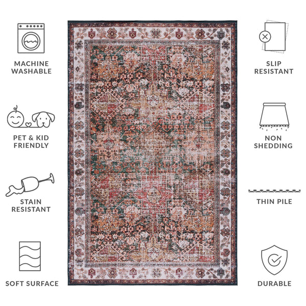 Safavieh Tucson Vintage Persian Area Rug - Elegant, Machine Washable, Slip Resistant Design For Any Space Ivory ,Green Polyester Pile Tsn114a-68