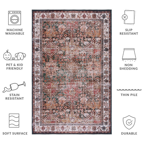 Safavieh Tucson Vintage Persian Area Rug - Elegant Machine Washable Design With Slip-resistant Backing Ivory ,Green Polyester Pile Tsn114a-9sq