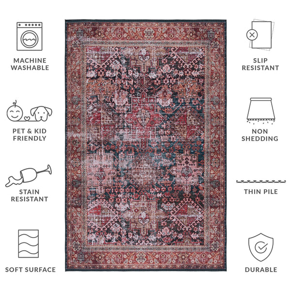 Safavieh Tucson Vintage Persian Area Rug - Elegant, Machine Washable, Slip Resistant Design For Any Space Rust ,Green Polyester Pile Tsn114p-68