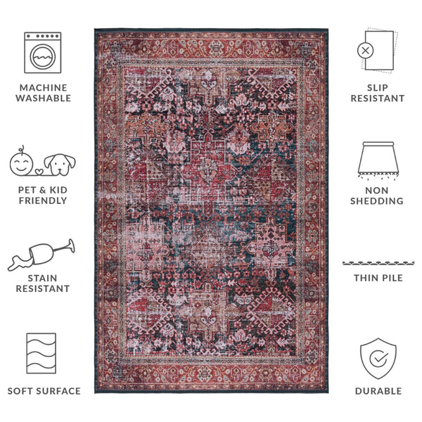 Safavieh Tucson Vintage Persian Area Rug - Elegant Machine Washable Design With Slip-resistant Backing Rust ,Green Polyester Pile Tsn114p-3r