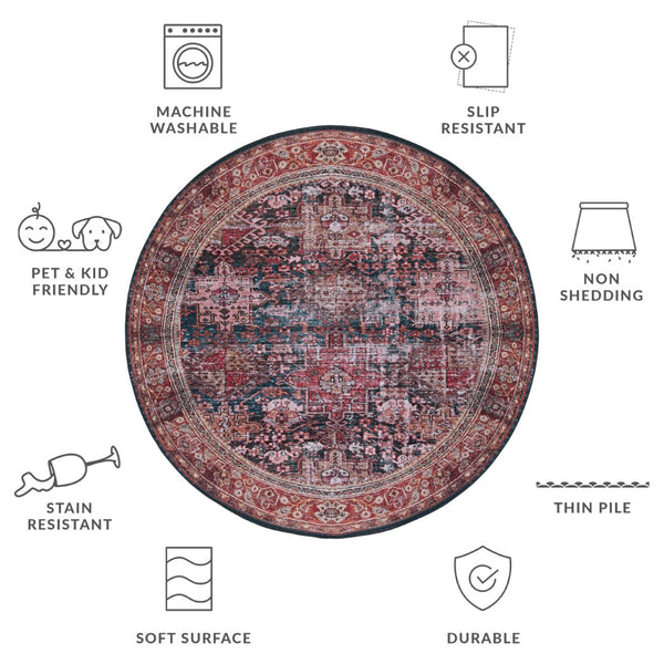 Safavieh Tucson Vintage Persian Area Rug - Elegant Machine Washable Design With Slip-resistant Backing Rust ,Green Polyester Pile Tsn114p-3r