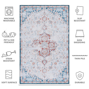 Safavieh Tucson Vintage Persian Rug - Stylish, Machine Washable & Slip Resistant For Effortless Elegance Beige ,Rust Polyester Pile Tsn117b-8r