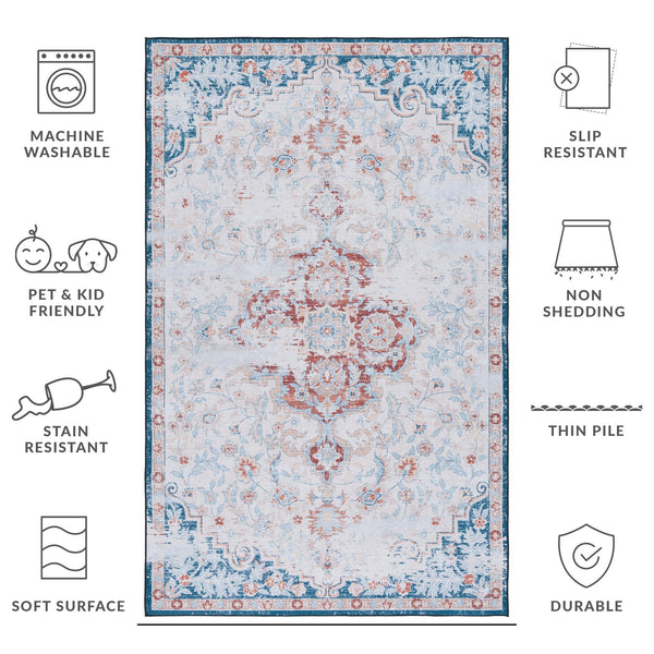 Safavieh Tucson Vintage Persian Rug - Stylish, Machine Washable & Slip Resistant For Effortless Elegance Beige ,Rust Polyester Pile Tsn117b-8r
