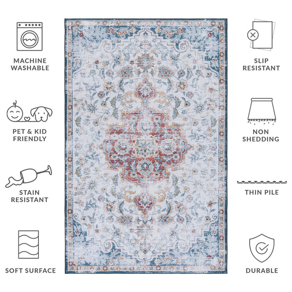 Safavieh Tucson Vintage Persian Rug - Stylish, Machine Washable & Slip Resistant For Effortless Elegance Grey ,Rust Polyester Pile Tsn117f-212