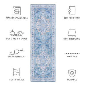 Safavieh Tucson Versatile Machine Washable Rug - Stylish Slip Resistant Design Perfect For Any Space Light Blue ,Blue Polyester Pile Tsn118l-26