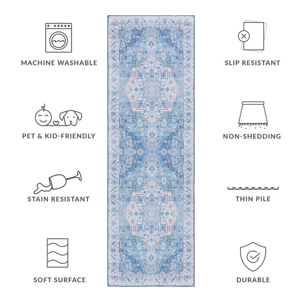 Safavieh Tucson Versatile Machine Washable Rug - Stylish Slip Resistant Design Perfect For Any Space Light Blue ,Blue Polyester Pile Tsn118l-26