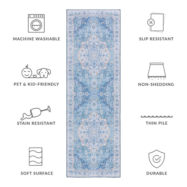 Safavieh Tucson Exquisite Round Area Rug - Elegant Design, Machine Washable, Slip Resistant & Durable Comfort Light Blue ,Blue Polyester Pile Tsn118l-10sq