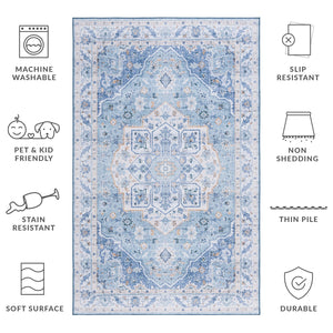 Safavieh Tucson Versatile Machine Washable Rug - Stylish Slip Resistant Design Perfect For Any Space Light Blue ,Blue Polyester Pile Tsn118l-26