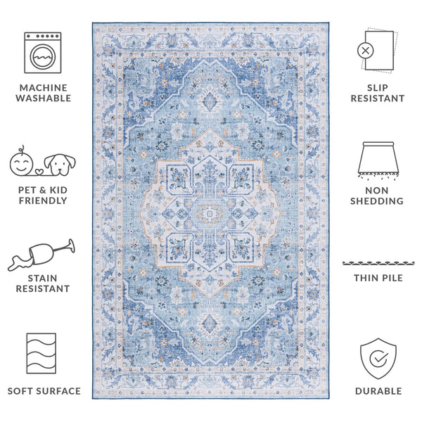 Safavieh Tucson Versatile Machine Washable Rug - Stylish Slip Resistant Design Perfect For Any Space Light Blue ,Blue Polyester Pile Tsn118l-26
