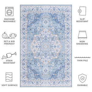 Safavieh Tucson Exquisite Round Area Rug - Elegant Design, Machine Washable, Slip Resistant & Durable Comfort Light Blue ,Blue Polyester Pile Tsn118l-10sq