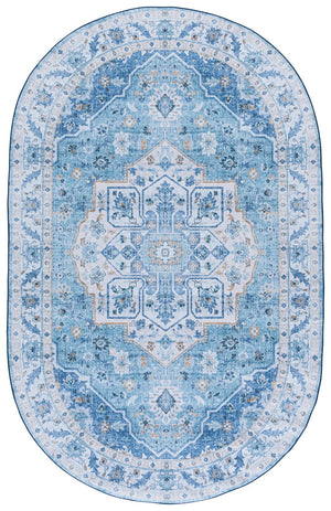 Safavieh Tucson Traditional Oval Area Rug – Elegant Design, Machine Washable, Slip Resistant For Any Room Light Blue ,Blue Polyester Pile Tsn118l-5ov