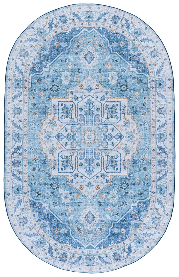 Safavieh Tucson Traditional Oval Area Rug – Elegant Design, Machine Washable, Slip Resistant For Any Room Light Blue ,Blue Polyester Pile Tsn118l-5ov