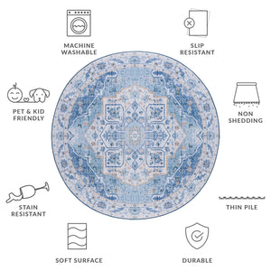 Safavieh Tucson Versatile Machine Washable Rug - Stylish Slip Resistant Design Perfect For Any Space Light Blue ,Blue Polyester Pile Tsn118l-26