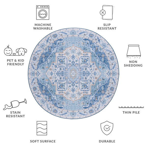 Safavieh Tucson Versatile Machine Washable Rug - Stylish Slip Resistant Design Perfect For Any Space Light Blue ,Blue Polyester Pile Tsn118l-26