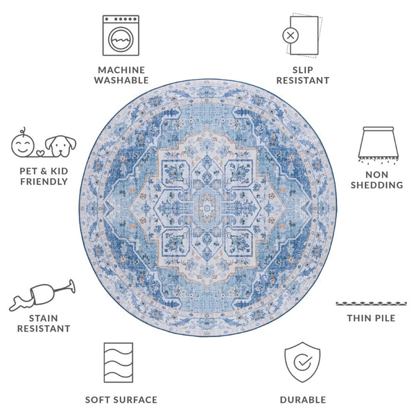 Safavieh Tucson Exquisite Round Area Rug - Elegant Design, Machine Washable, Slip Resistant & Durable Comfort Light Blue ,Blue Polyester Pile Tsn118l-10sq