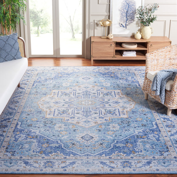 Safavieh Tucson Versatile Machine Washable Rug - Stylish Slip Resistant Design Perfect For Any Space Light Blue ,Blue Polyester Pile Tsn118l-26
