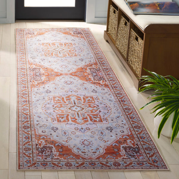 Safavieh Tucson Exquisite Round Area Rug - Elegant Design, Machine Washable, Slip Resistant & Durable Comfort Rust ,Ivory Polyester Pile Tsn118q-8