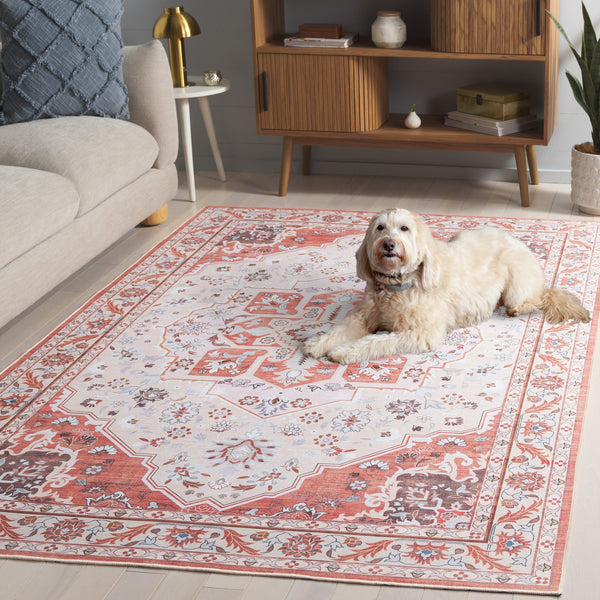 Safavieh Tucson 6'X6' Rust Ivory Square Rug — Machine-Washable, Low-Profile Oriental Design, Slip-Resistant TSN118Q-6SQ