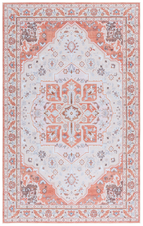 Safavieh Tucson Exquisite Round Area Rug - Elegant Design, Machine Washable, Slip Resistant & Durable Comfort Rust ,Ivory Polyester Pile Tsn118q-8