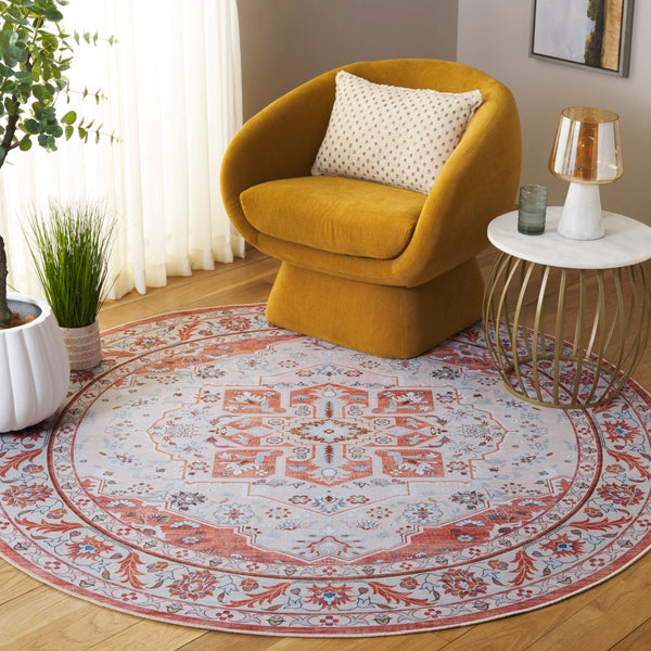 Safavieh Tucson Exquisite Round Area Rug - Elegant Design, Machine Washable, Slip Resistant & Durable Comfort Rust ,Ivory Polyester Pile Tsn118q-8