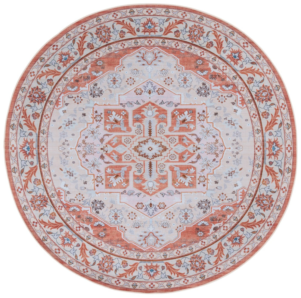 Safavieh Tucson Exquisite Round Area Rug - Elegant Design, Machine Washable, Slip Resistant & Durable Comfort Rust ,Ivory Polyester Pile Tsn118q-8