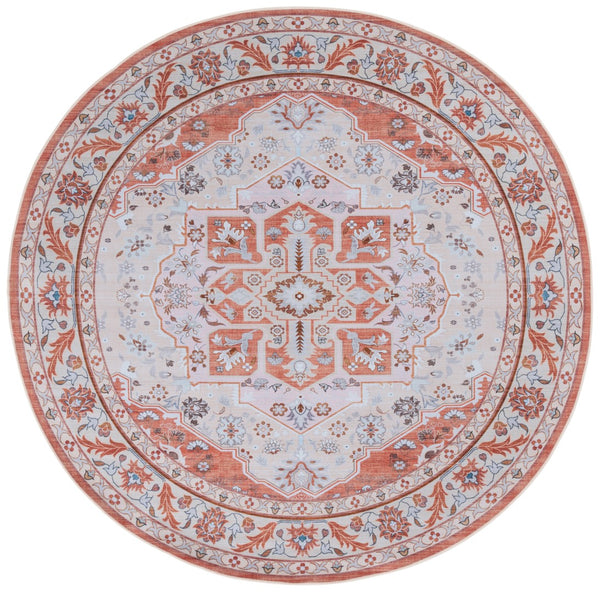 Safavieh Tucson Exquisite Round Area Rug - Elegant Design, Machine Washable, Slip Resistant & Durable Comfort Rust ,Ivory Polyester Pile Tsn118q-8