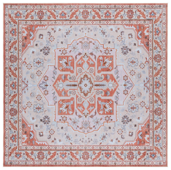 Safavieh Tucson Exquisite Round Area Rug - Elegant Design, Machine Washable, Slip Resistant & Durable Comfort Rust ,Ivory Polyester Pile Tsn118q-8