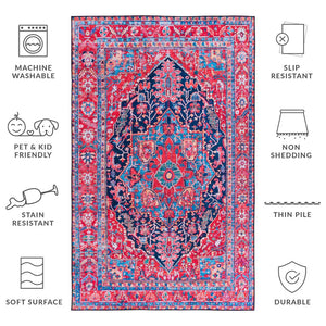 Safavieh Tucson Traditional Persian Rug - Elegant Home Décor With Timeless Design, Machine Washable & Safe Navy ,Red Polyester Pile Tsn121n-10