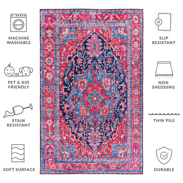 Safavieh Tucson Traditional Persian Rug - Elegant Home Décor With Timeless Design, Machine Washable & Safe Navy ,Red Polyester Pile Tsn121n-10