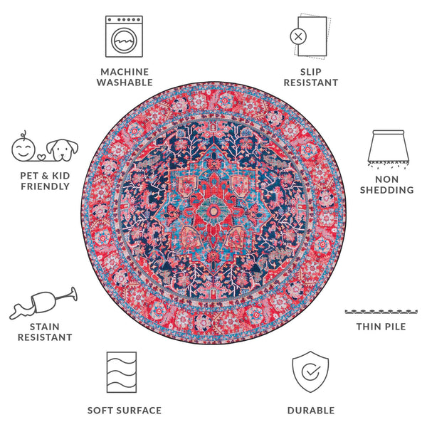 Safavieh Tucson Traditional Persian Rug - Elegant Home Décor With Timeless Design, Machine Washable & Safe Navy ,Red Polyester Pile Tsn121n-10