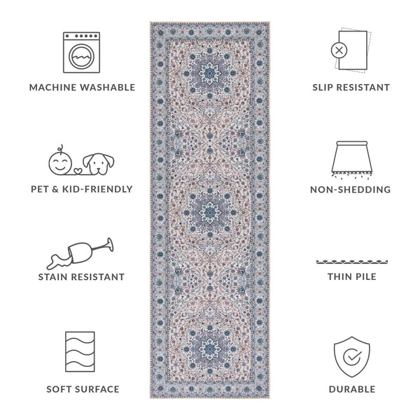 Safavieh Tucson Traditional Area Rug - Elegant Floral Design, Machine Washable, Slip Resistant, Durable Comfort Beige ,Green Polyester Pile Tsn123b-26