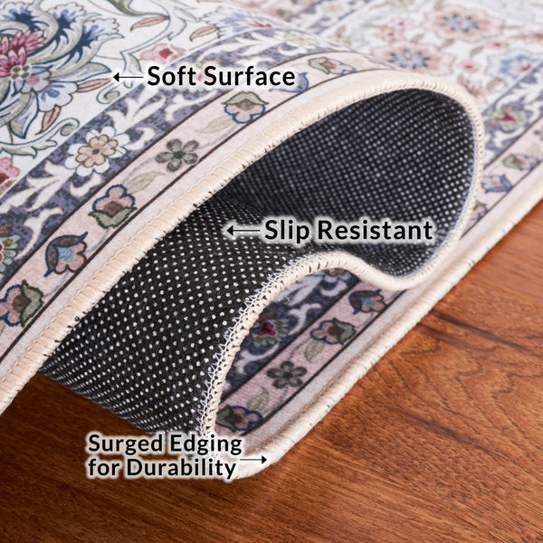 Safavieh Tucson Traditional Area Rug - Elegant Floral Design, Machine Washable, Slip Resistant, Durable Comfort Beige ,Green Polyester Pile Tsn123b-26