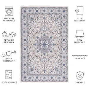 Safavieh Tucson Traditional Area Rug - Elegant Floral Design, Machine Washable, Slip Resistant, Durable Comfort Beige ,Green Polyester Pile Tsn123b-26