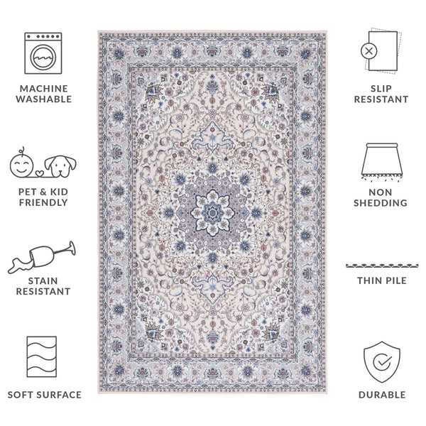 Safavieh Tucson Traditional Area Rug - Elegant Floral Design, Machine Washable, Slip Resistant, Durable Comfort Beige ,Green Polyester Pile Tsn123b-26