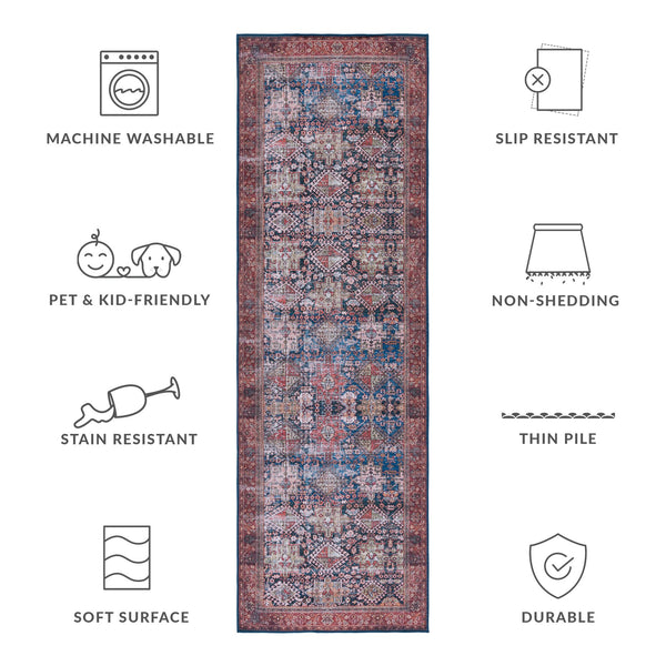 Safavieh Tucson Traditional Power Loomed Rug - Elegant Machine Washable Design With Slip-resistant Features Navy ,Rust Polyester Pile Tsn124n-218