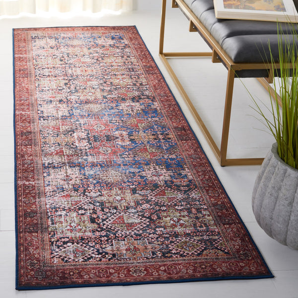 Safavieh Tucson Traditional Power Loomed Rug - Elegant Machine Washable Design With Slip-resistant Features Navy ,Rust Polyester Pile Tsn124n-218
