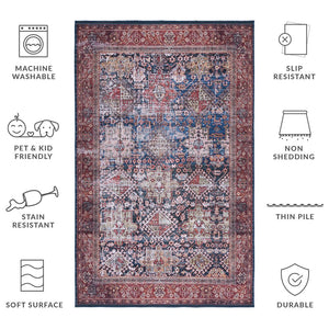Safavieh Tucson Traditional Power Loomed Rug - Elegant Machine Washable Design With Slip-resistant Features Navy ,Rust Polyester Pile Tsn124n-218