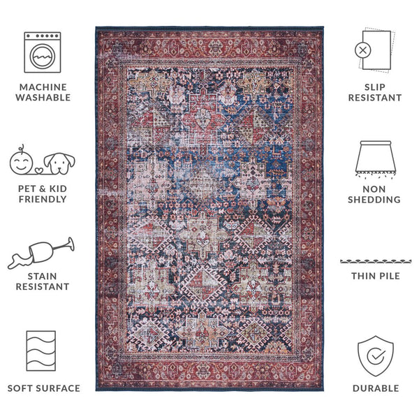 Safavieh Tucson Traditional Power Loomed Rug - Elegant Machine Washable Design With Slip-resistant Features Navy ,Rust Polyester Pile Tsn124n-218