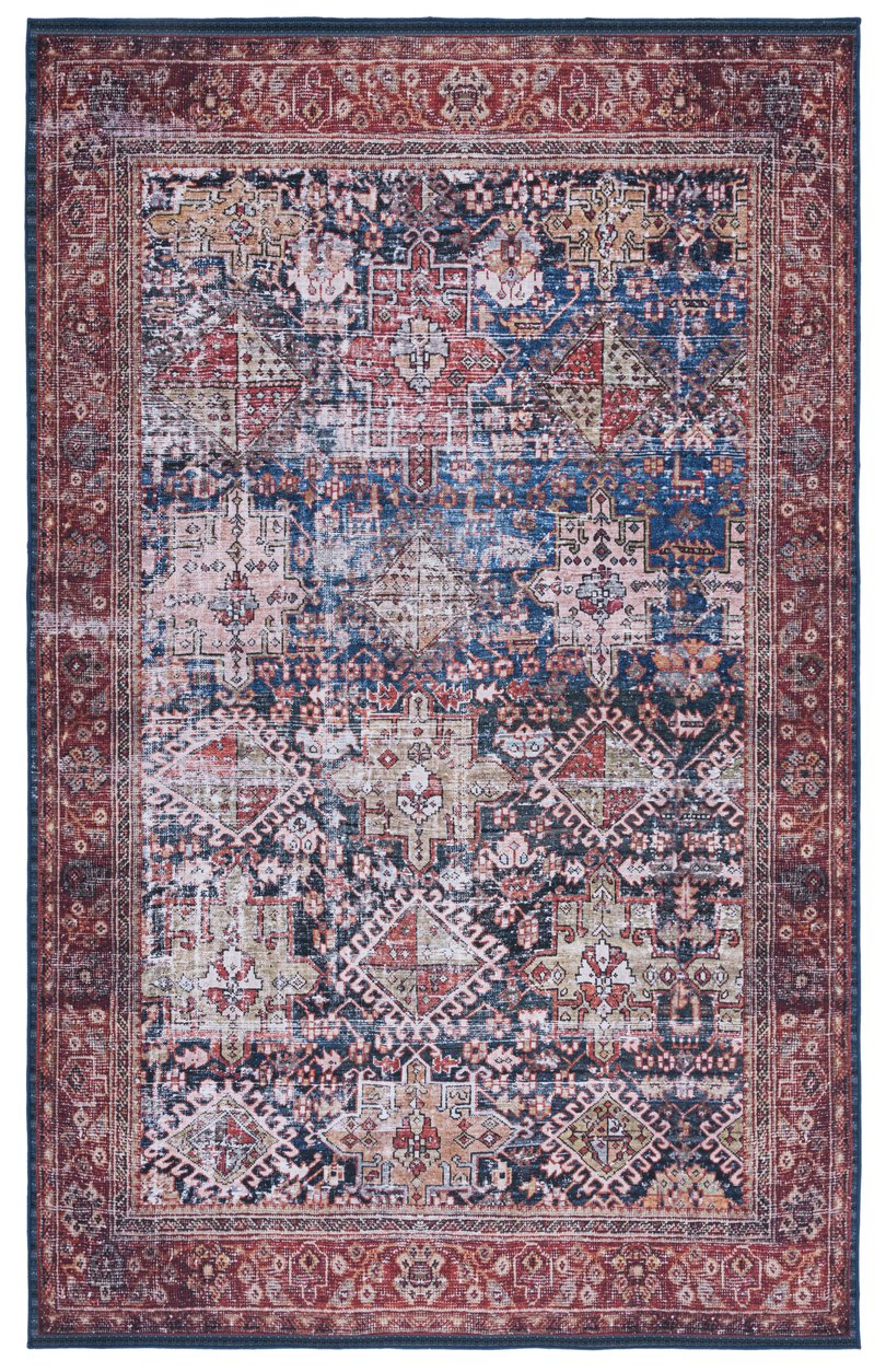Safavieh Tucson Traditional Power Loomed Rug - Elegant Machine Washable Design With Slip-resistant Features Navy ,Rust Polyester Pile Tsn124n-218