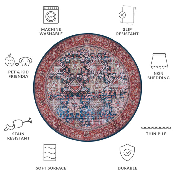 Safavieh Tucson Traditional Power Loomed Rug - Elegant Machine Washable Design With Slip-resistant Features Navy ,Rust Polyester Pile Tsn124n-218