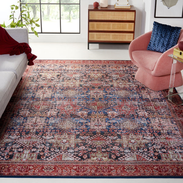 Safavieh Tucson Traditional Power Loomed Rug - Elegant Machine Washable Design With Slip-resistant Features Navy ,Rust Polyester Pile Tsn124n-218