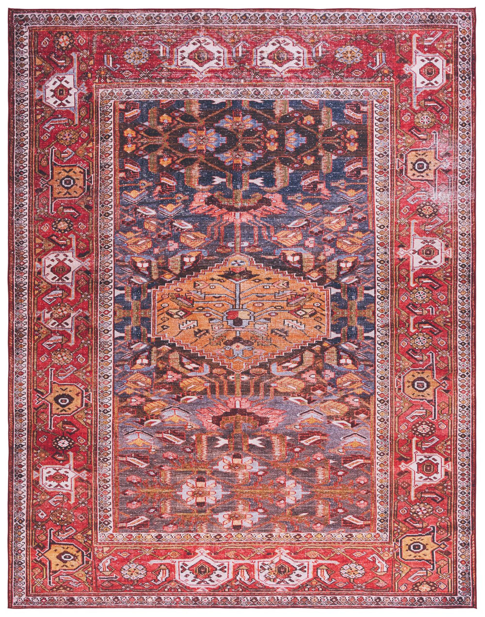 Safavieh Tucson Traditional Runner Rug - Elegant Navy And Rust Design, Machine Washable & Slip Resistant Navy ,Rust Polyester Pile Tsn127n-5ov