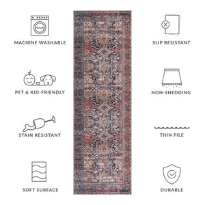 Safavieh Tucson Contemporary Area Rug, 6' X 8', Navy & Rust, Machine Washable, Slip Resistant, Durable Design Navy ,Rust Polyester Pile Tsn130n-68