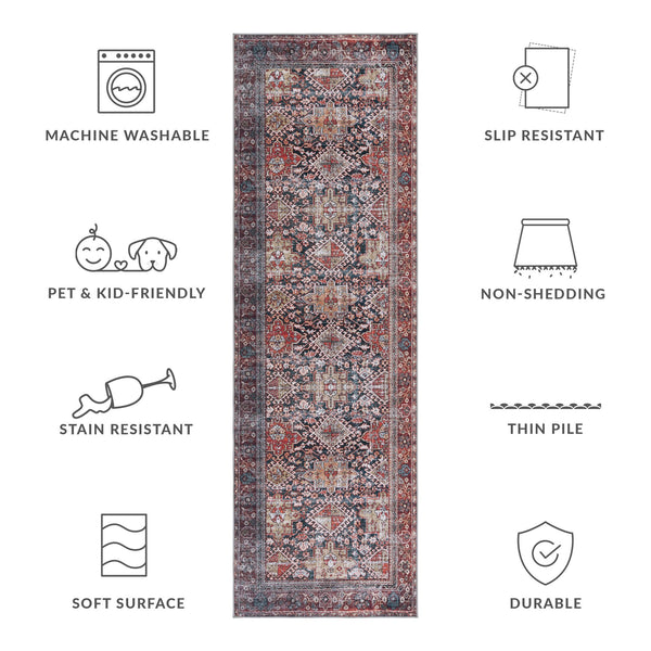 Safavieh Tucson Contemporary Area Rug, 6' X 8', Navy & Rust, Machine Washable, Slip Resistant, Durable Design Navy ,Rust Polyester Pile Tsn130n-68