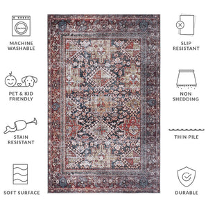 Safavieh Tucson Contemporary Area Rug, 6' X 8', Navy & Rust, Machine Washable, Slip Resistant, Durable Design Navy ,Rust Polyester Pile Tsn130n-68