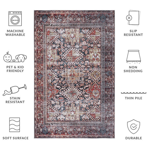 Safavieh Tucson Contemporary Area Rug, 6' X 8', Navy & Rust, Machine Washable, Slip Resistant, Durable Design Navy ,Rust Polyester Pile Tsn130n-68