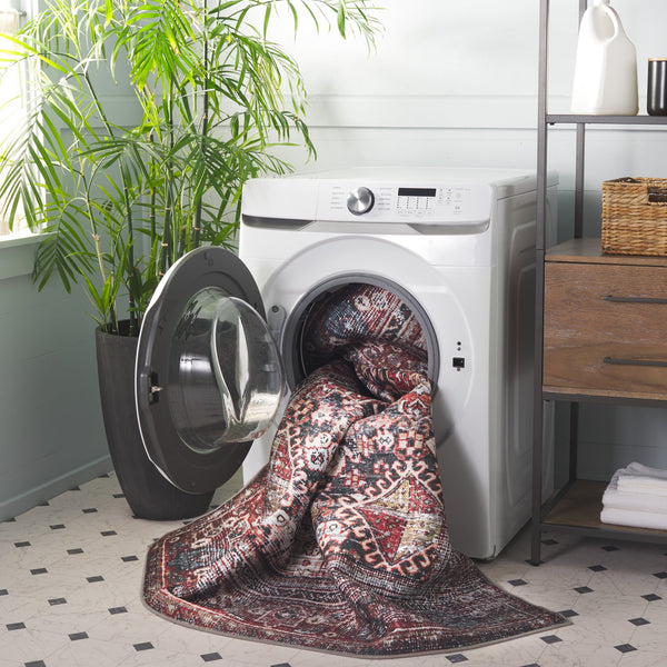 Safavieh Tucson Contemporary Area Rug, 6' X 8', Navy & Rust, Machine Washable, Slip Resistant, Durable Design Navy ,Rust Polyester Pile Tsn130n-68