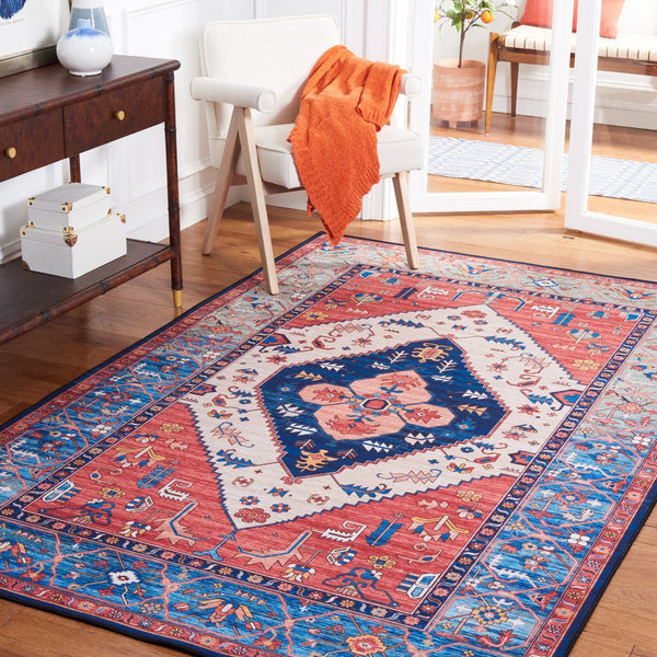 Safavieh Tucson Vintage Persian Area Rug - Timeless Elegance With Slip-resistant & Machine Washable Design Rust ,Blue Polyester Pile Tsn133p-210