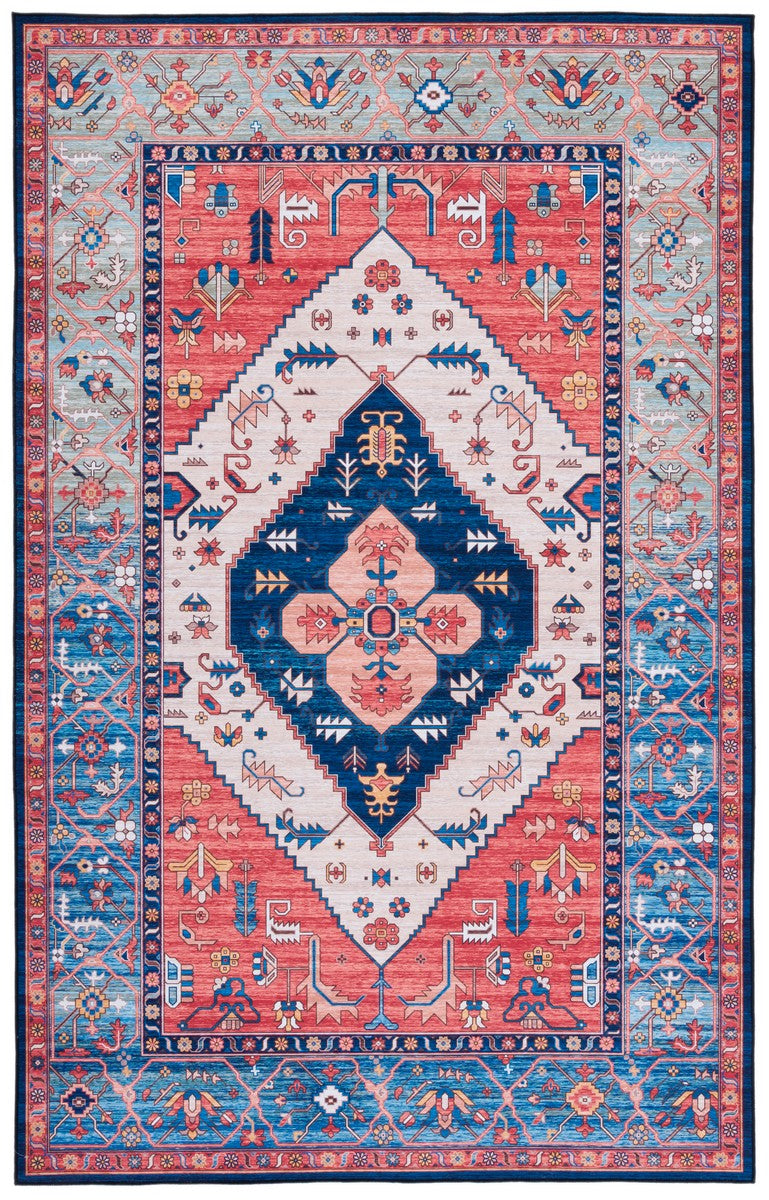 Safavieh Tucson 133 M/W S/R Power Loomed Traditional Rug Rust / Blue 4' x 4' Square